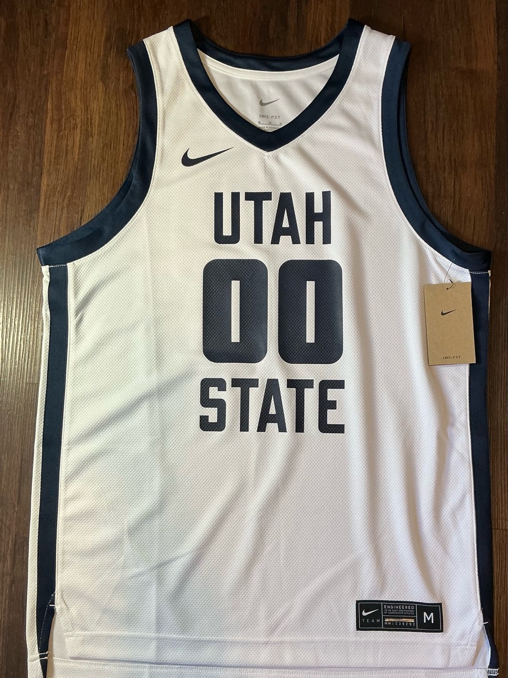 Nike Utah State White Navy Basketball Jersey